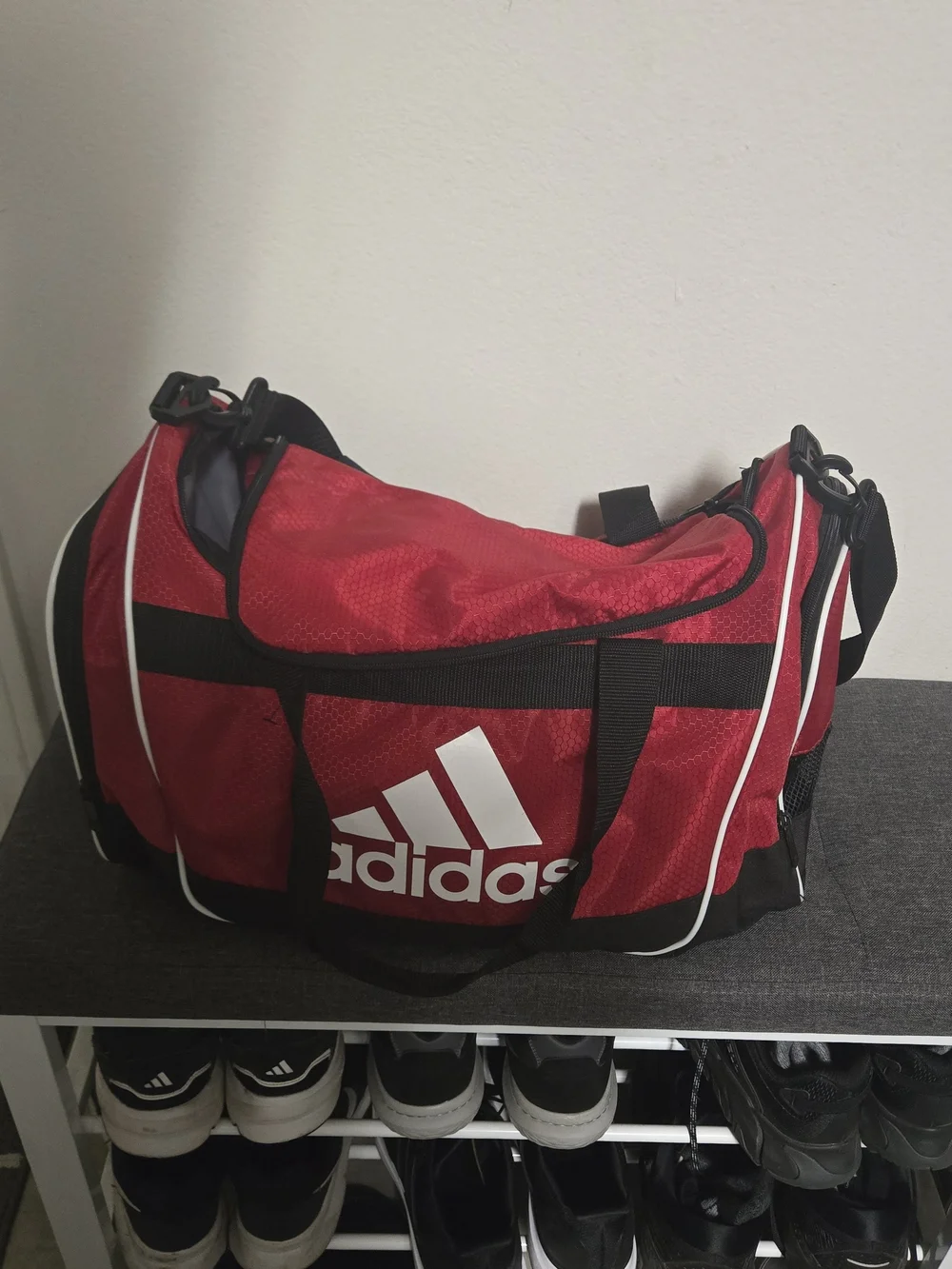 adidas Red and Black Duffel Bag with White Logo